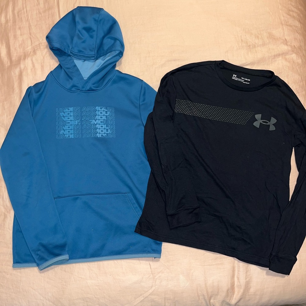 UNDER ARMOUR BOYS XL SWEATSHIRT AND FULL SLEEVE SHIRT BUNDLE